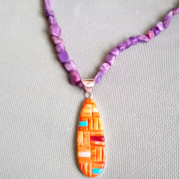 SANTA FE STYLE MULTI COLOR SPINY OYSTER SHELL DROP PENDANT - Picture 4 of 8